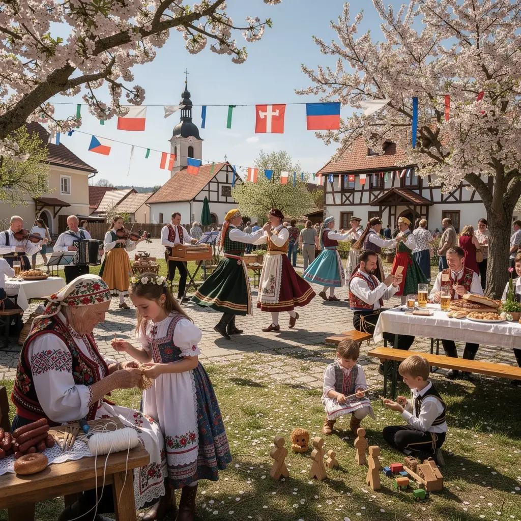 Horská krajina Šumavy s turistickými stezkami a zelenými lesy.